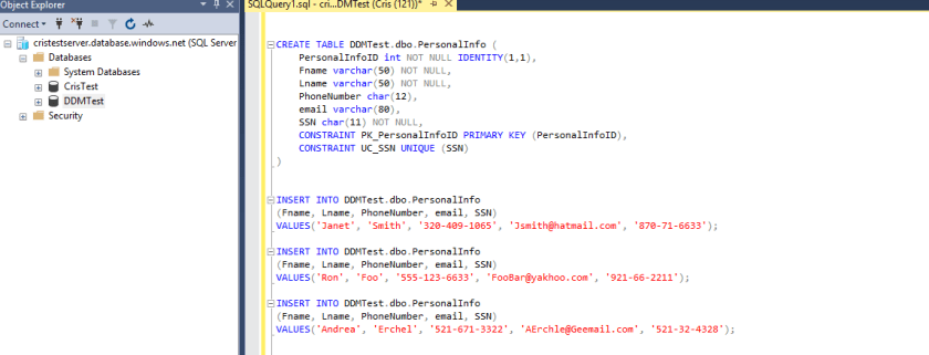 2018-01-30 21_24_58-SQLQuery1.sql - cristestserver.database.windows.net.DDMTest (Cris (121))_ - Micr